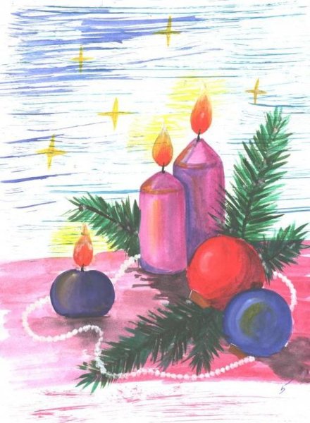 Новогодний натюрморт гуашью