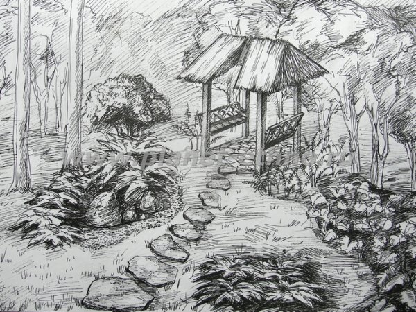 Японский сад карандашом