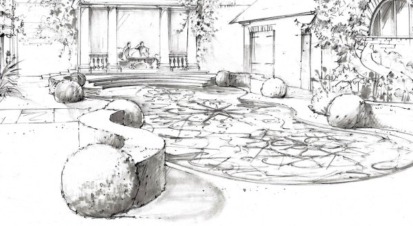 Скетч сад камней Япония