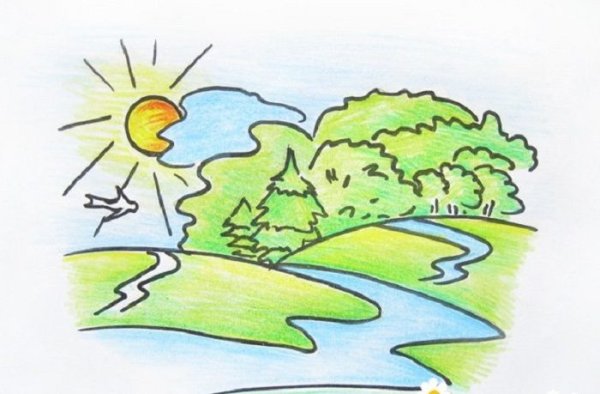 Летний пейзаж карандашом