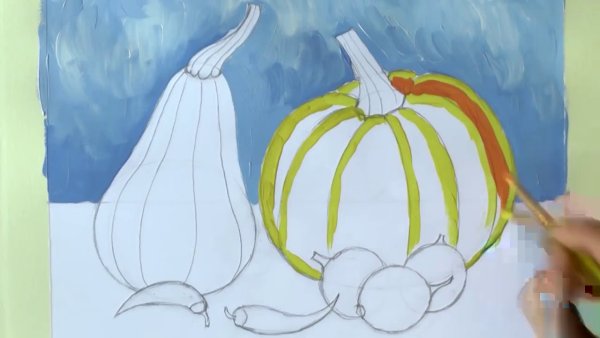 Поэтапное рисование натюрморта с тыквой