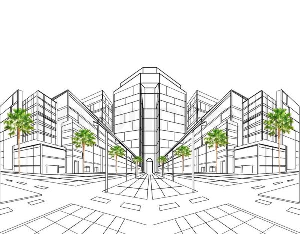 Здание в перспективе вектор