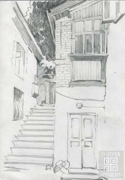 Этюд городского пейзажа карандашом