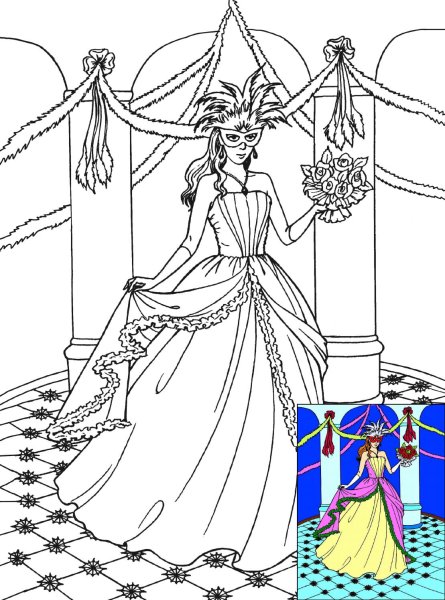 Бал в интерьере дворца раскраска