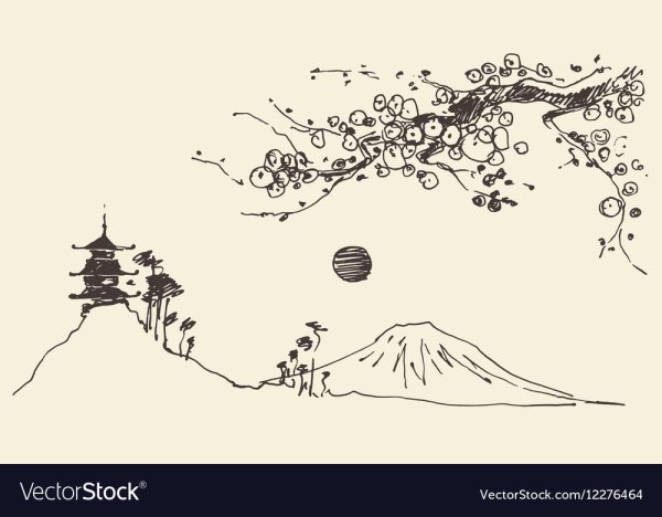 Пейзажи в японском стиле контур