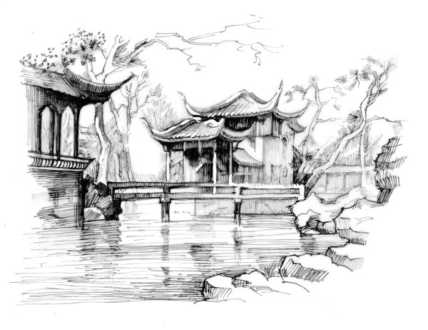 Японские пейзажи рисунки карандашом