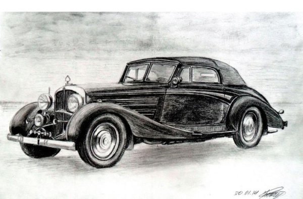 Ретро автомобили карандашом