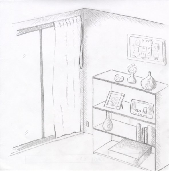 Рисование комнаты с мебелью