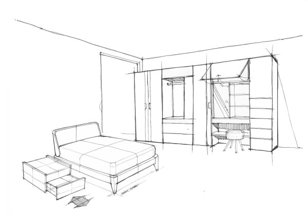 Интерьер комнаты чертеж