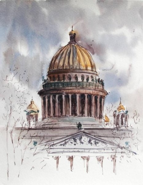 Акварель Санкт-Петербург Исакиевский собор