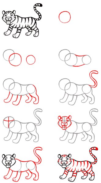 Рисунки поэтапно животные