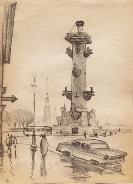 Ростральные колонны в Питере рисунок