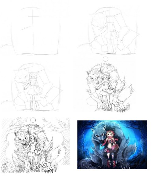 Красная шапочка рисунок поэтапно