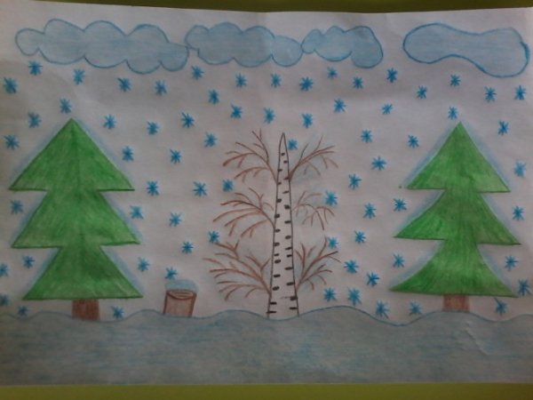 Рисунок на тему зимний лес