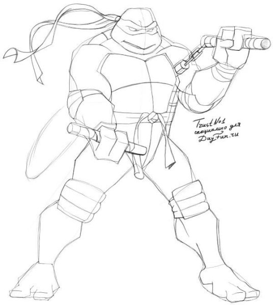 Нарисовать черепашку ниндзя поэтапно Микеланджело