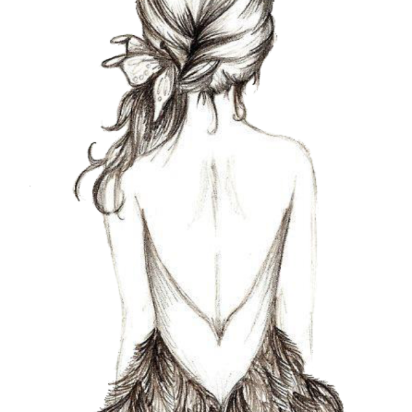 Нарисованная девушка со спины