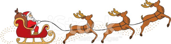 Олени с санями и дедом Морозом цветная