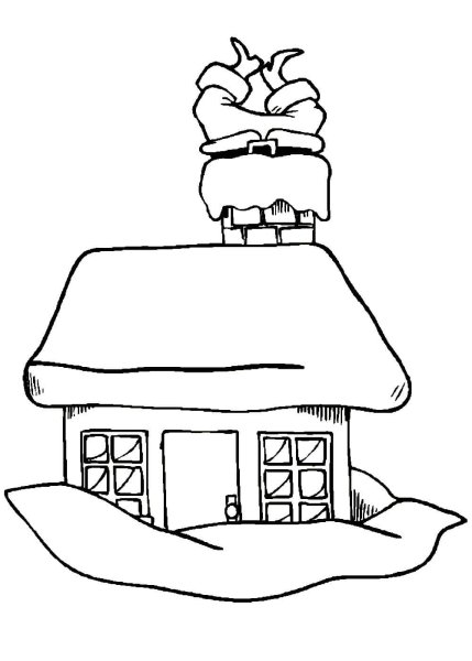 Зимний домик для раскрашивания