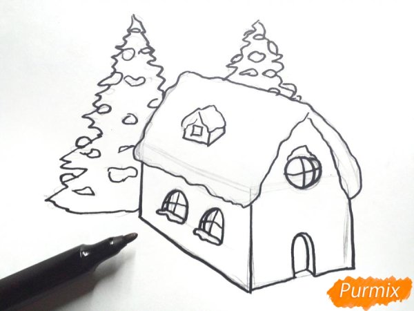 Домик для Деда Мороза карандашом