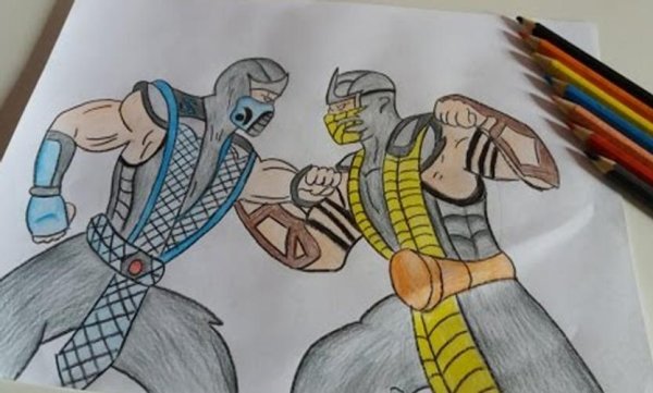 Скорпион и саб Зиро мортал комбат карандашом