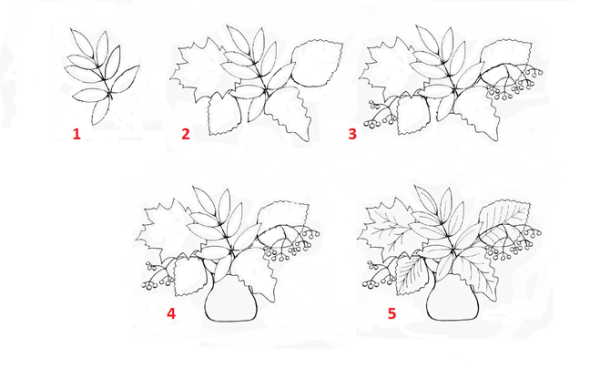 Осенний букет рисунок по этапно