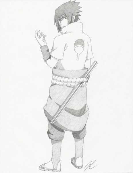 Саске Учиха в полный рост карандашом