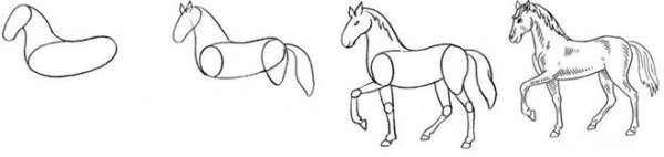 Этапы рисования лошади для детей