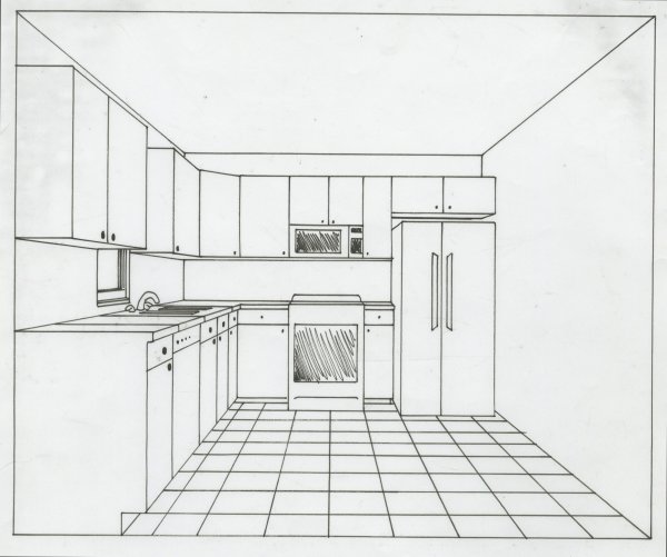 Интерьер кухни рисунок карандашом