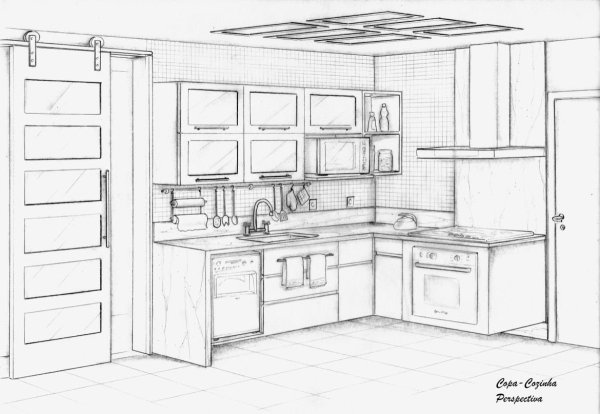 Интерьер кухни карандашом