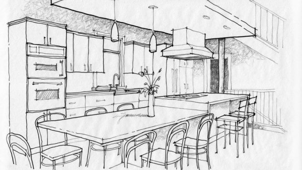 Эскиз интерьера кухни