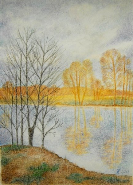 Осенний пейзаж карандашом