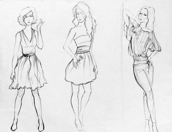 Эскизы модных платьев