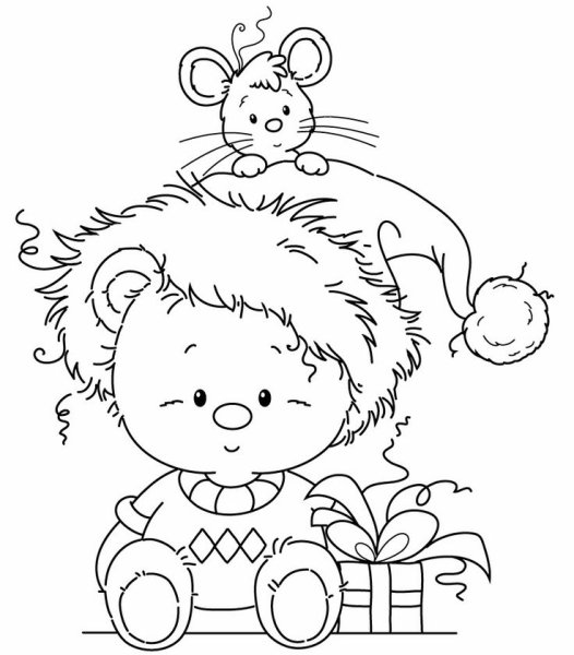 Новогодняя раскраска (мишка)