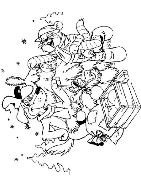 Новогодние раскраски Простоквашино