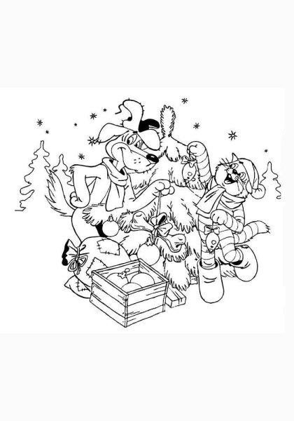 Новый год в Простоквашино раскраска