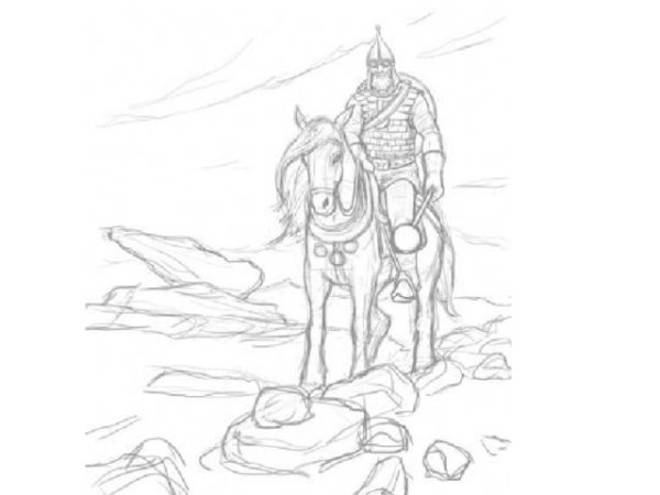 Поэтапное рисование богатыря на коне