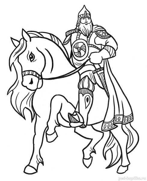 Разукрашка Илья Муромец богатырь