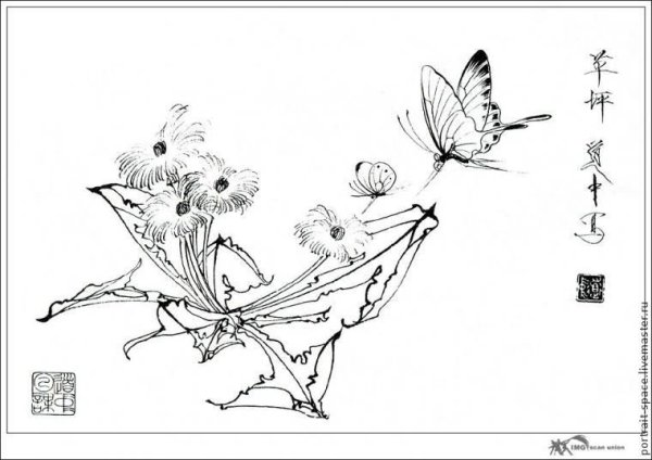 Китайские мотивы контурное рисование