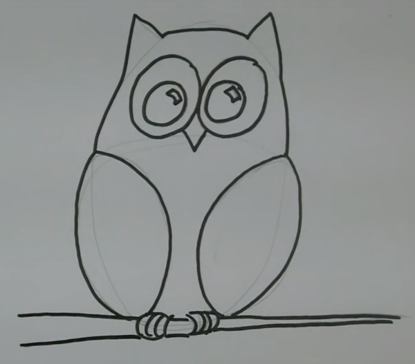 Сова рисунок для детей карандашом легкие