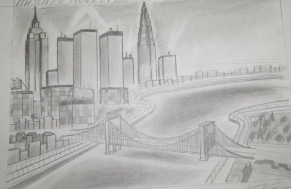 Современный город карандашом