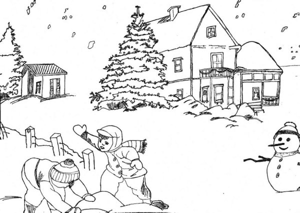 Зимний пейзаж раскраска