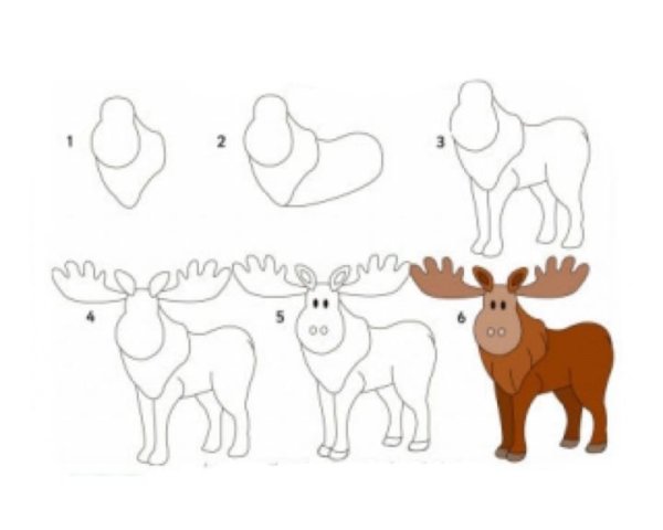 Поэтапное рисование лося для детей