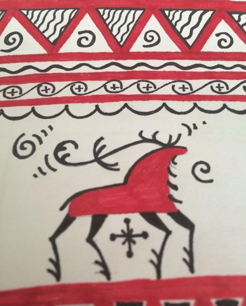 Мезенская роспись олень