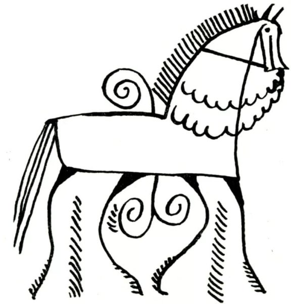 Чернобелвй конь Мезенская роспись