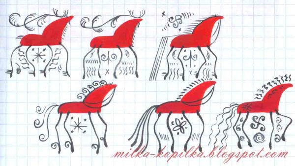 Мезенская роспись элементы конь