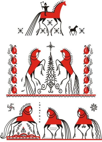 Мезенская роспись элементы росписи конь