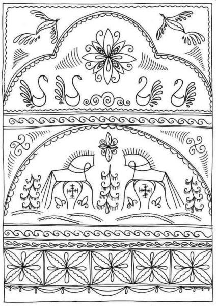 Элементы мезенской росписи раскраска