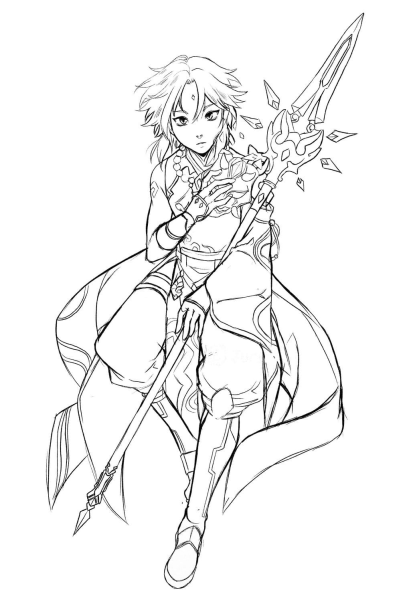 Раскраска Геншин Импакт Сяо