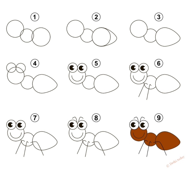 Поэтапное рисование муравья