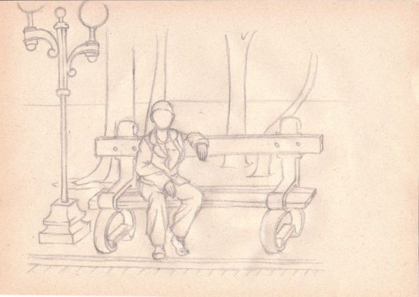 Человек на лавке рисунок